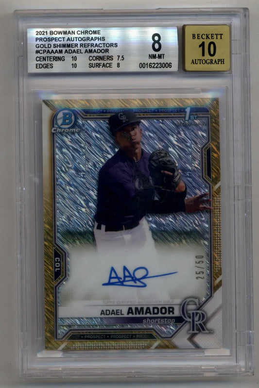 Adael Amador 2021 Bowman Chrome Prospect Auto Gold Shimmer Refractor 25/50 BGS 9 Mint - Baseball Card Single
