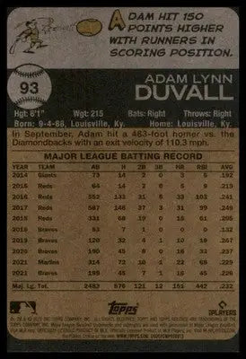 Adam Duvall 2022 Topps Heritage #93 Atlanta Braves - Baseball Card Single