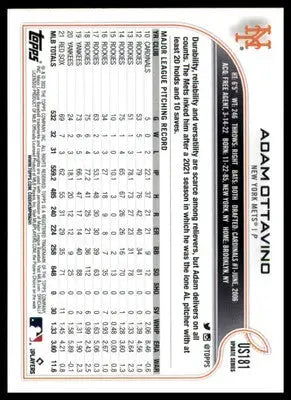 Adam Ottavino 2022 Topps Update #US181 New York Mets - Baseball Card Single