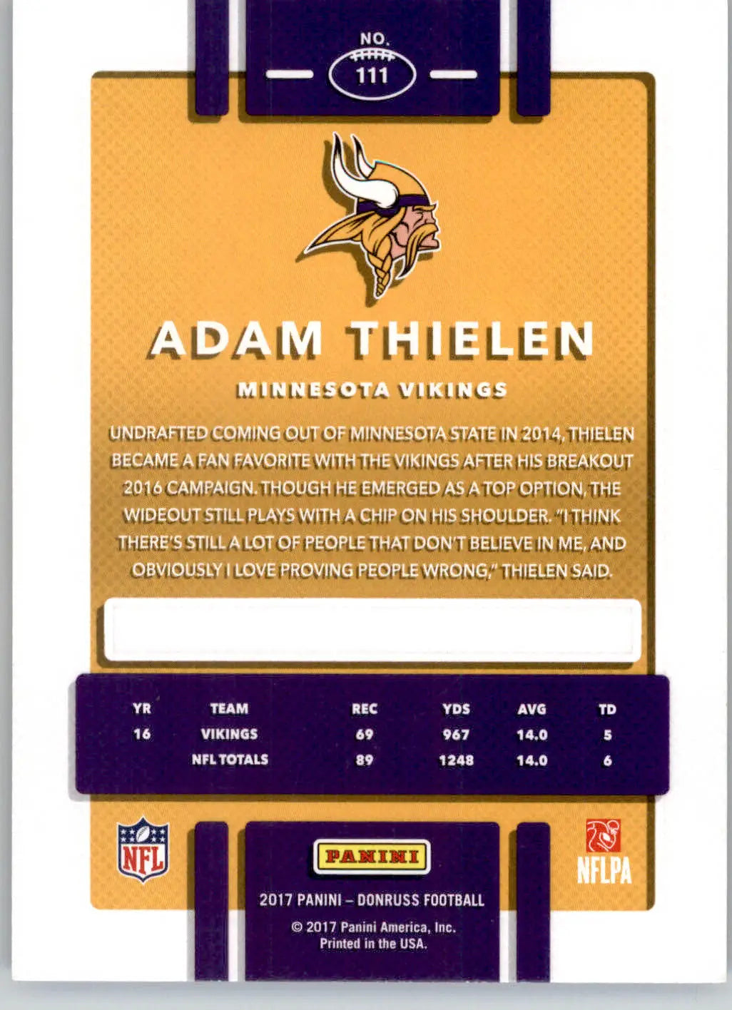 Adam Thielen - 2017 Donruss - #111 - Press Proof Blue Football