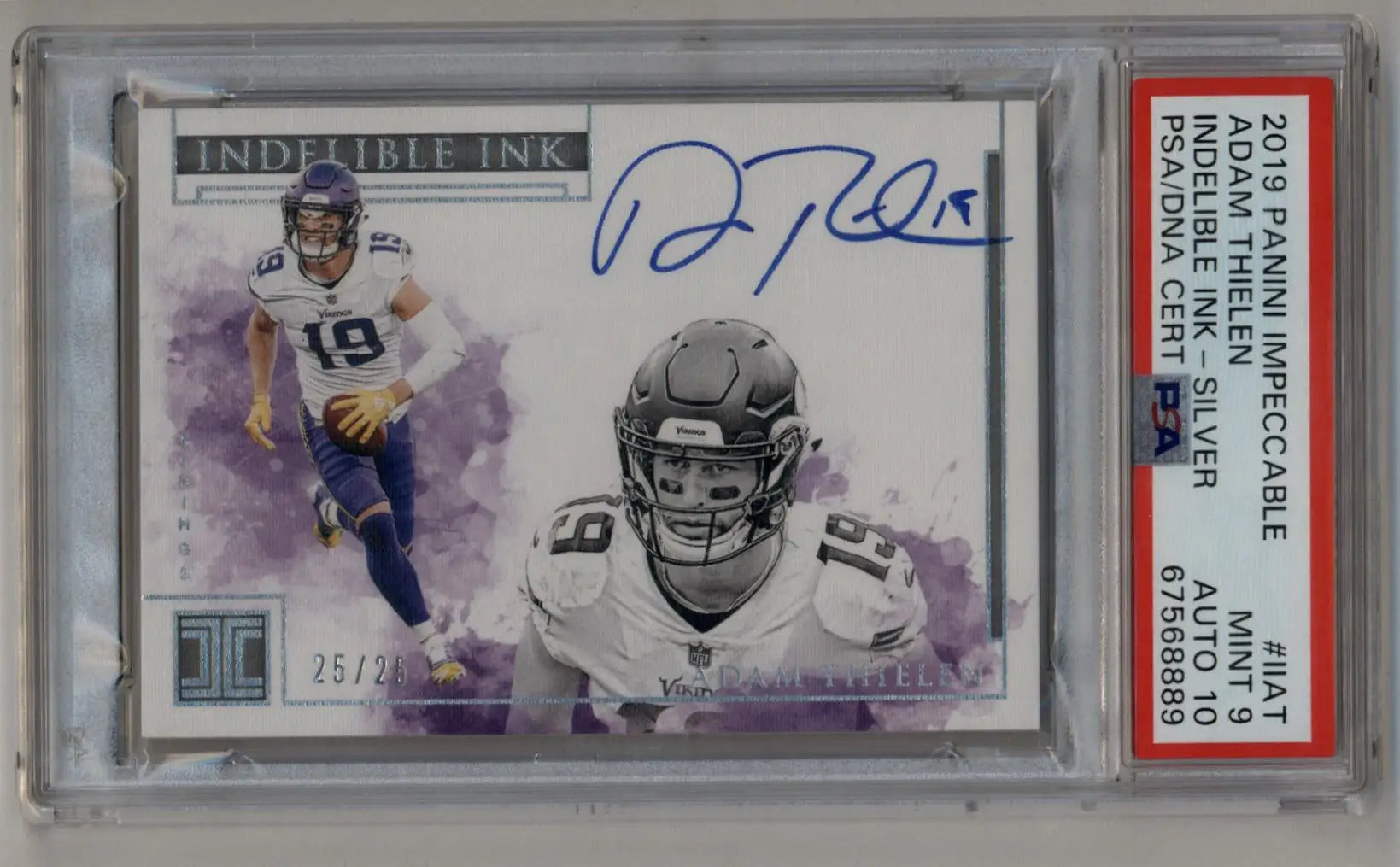 Adam Thielen 2019 Imeccable Indelible Ink Silver Auto 25/25 PSA 9 Auto 10 - Football Card Single