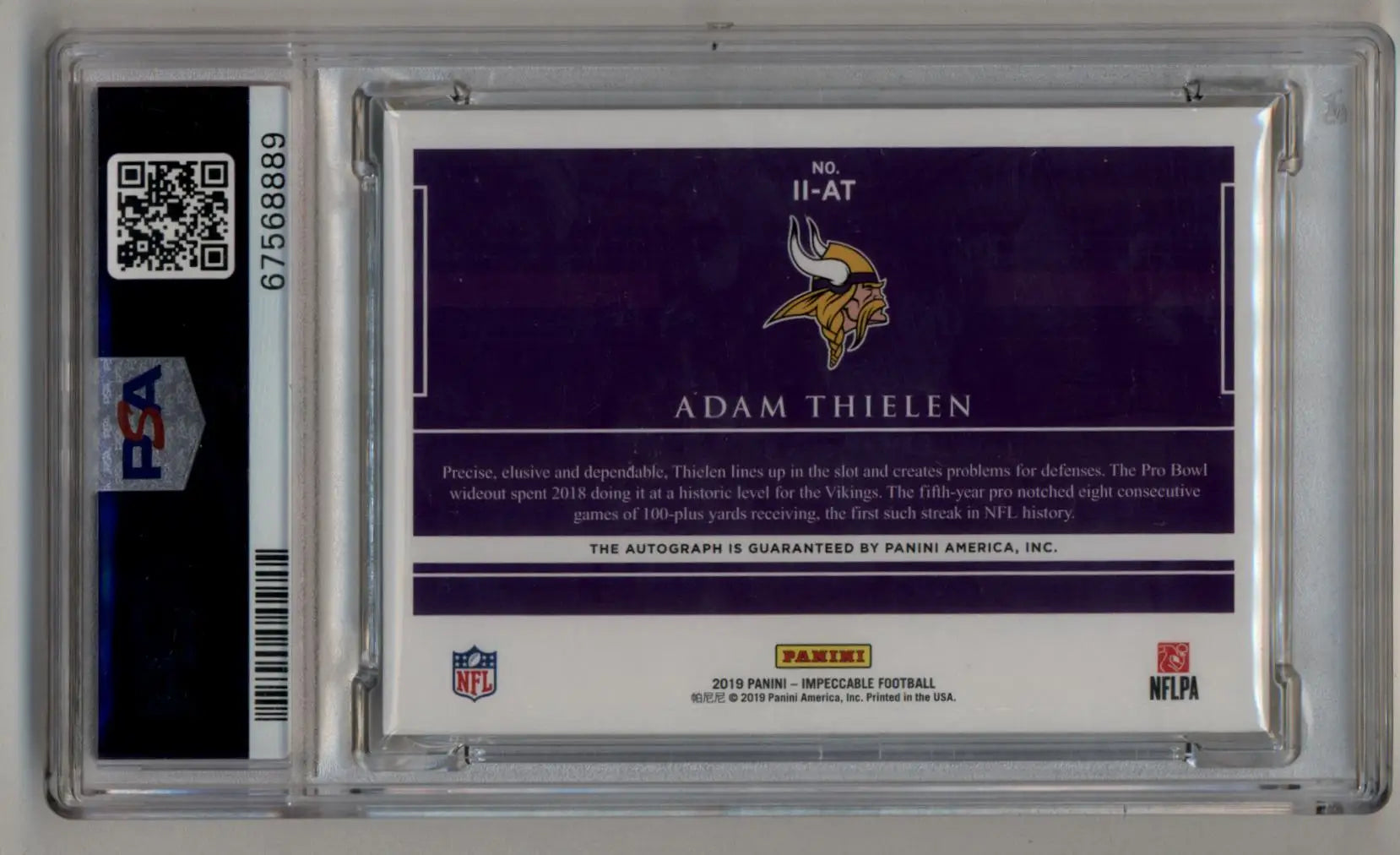 Adam Thielen 2019 Imeccable Indelible Ink Silver Auto 25/25 PSA 9 Auto 10 - Football Card Single