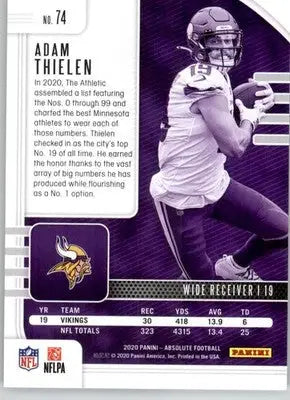 Adam Thielen - 2020 Panini Absolute - #74 - Green Football - Football Card Single