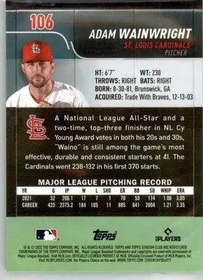 Adam Wainwright - 2022 Stadium Club Chrome - #106 - Baseball - Baseball Card Single