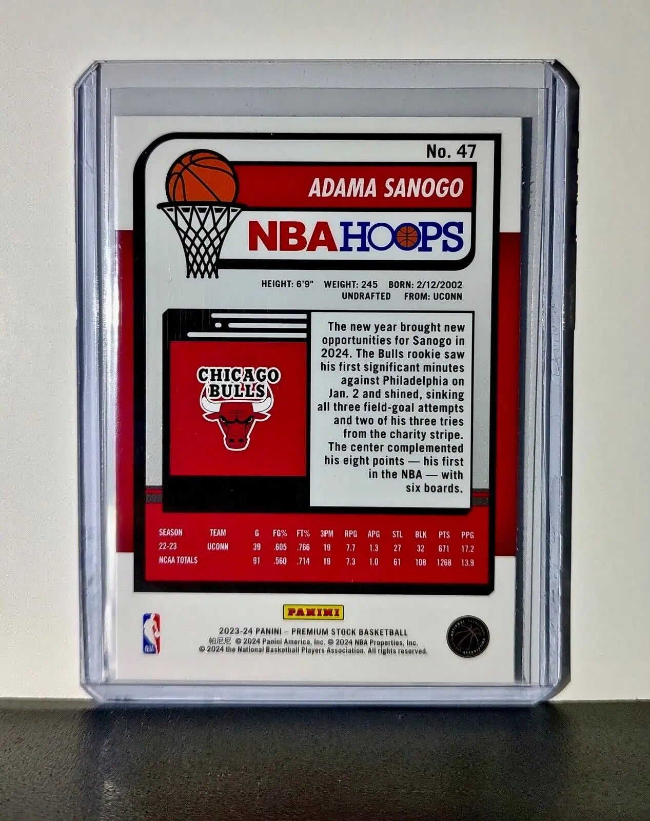 Adama Sanogo 2023-24 Panini Premium Stock NBA Hoops #47 Rookie Card Bulls