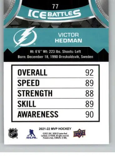 2021-22 Upper Deck MVP Ice Battles #IB-77 Victor Hedman NM-MT Lightning - Hockey Card Single