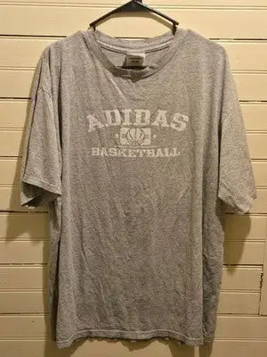 Adidas T-Shirt Mens L Gray Basketball Graphic Short Sleeve Crew Tee Faded Print - Apparel