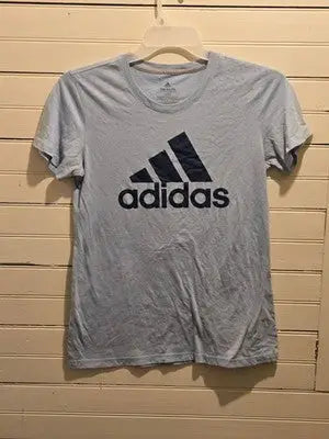 Adidas T-Shirt Mens M Light Blue Big Logo Short Sleeve Performance Tee Casual - Apparel