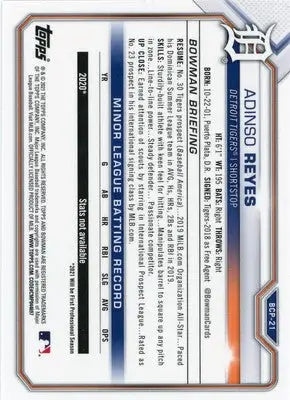 Adinso Reyes 2021 Bowman Chrome Prospects Mojo Refractor #BCP-21 Detroit Tigers - Baseball Card Single