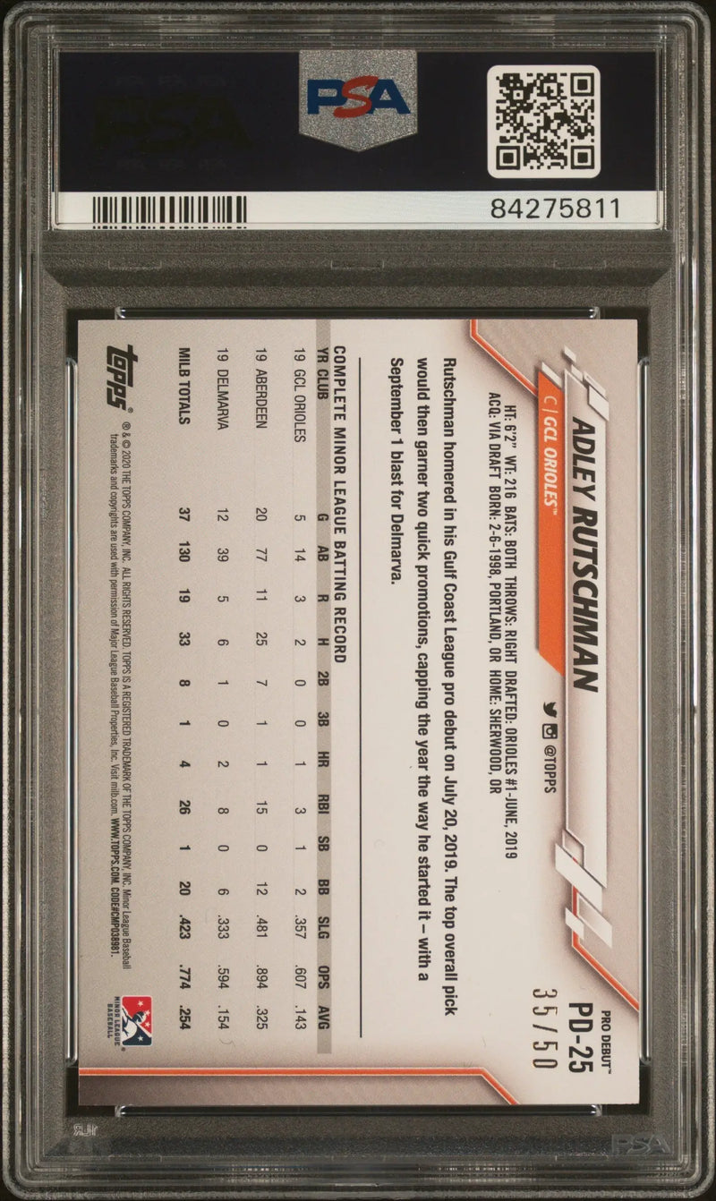 Graded Adley Rutschman 2020 Topps Pro Debut Gold trading card PSA 10 Gem Mint