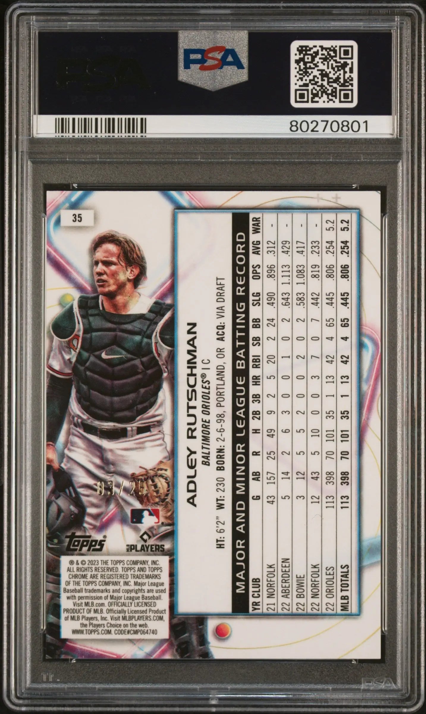 PSA-graded Adley Rutschman Topps Chrome Cosmic Orange Galactic Refractor card