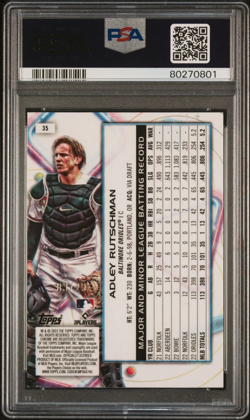 PSA-graded Adley Rutschman Topps Chrome Cosmic Orange Galactic Refractor card