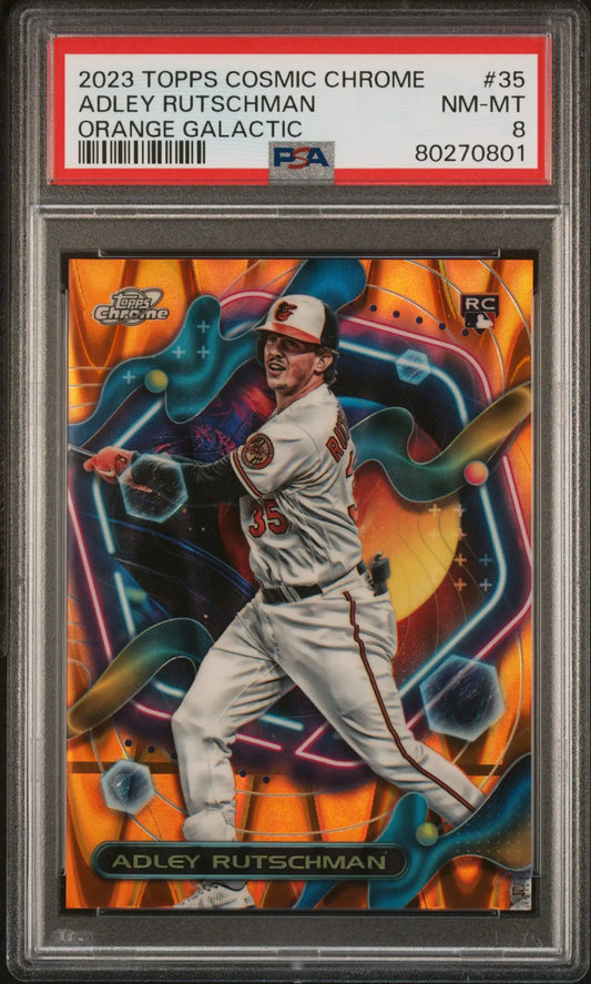 Adley Rutschman 2023 Topps Chrome Cosmic Orange Galactic Refractor #3/25 PSA 8 NM-MINT - Baseball Card Single