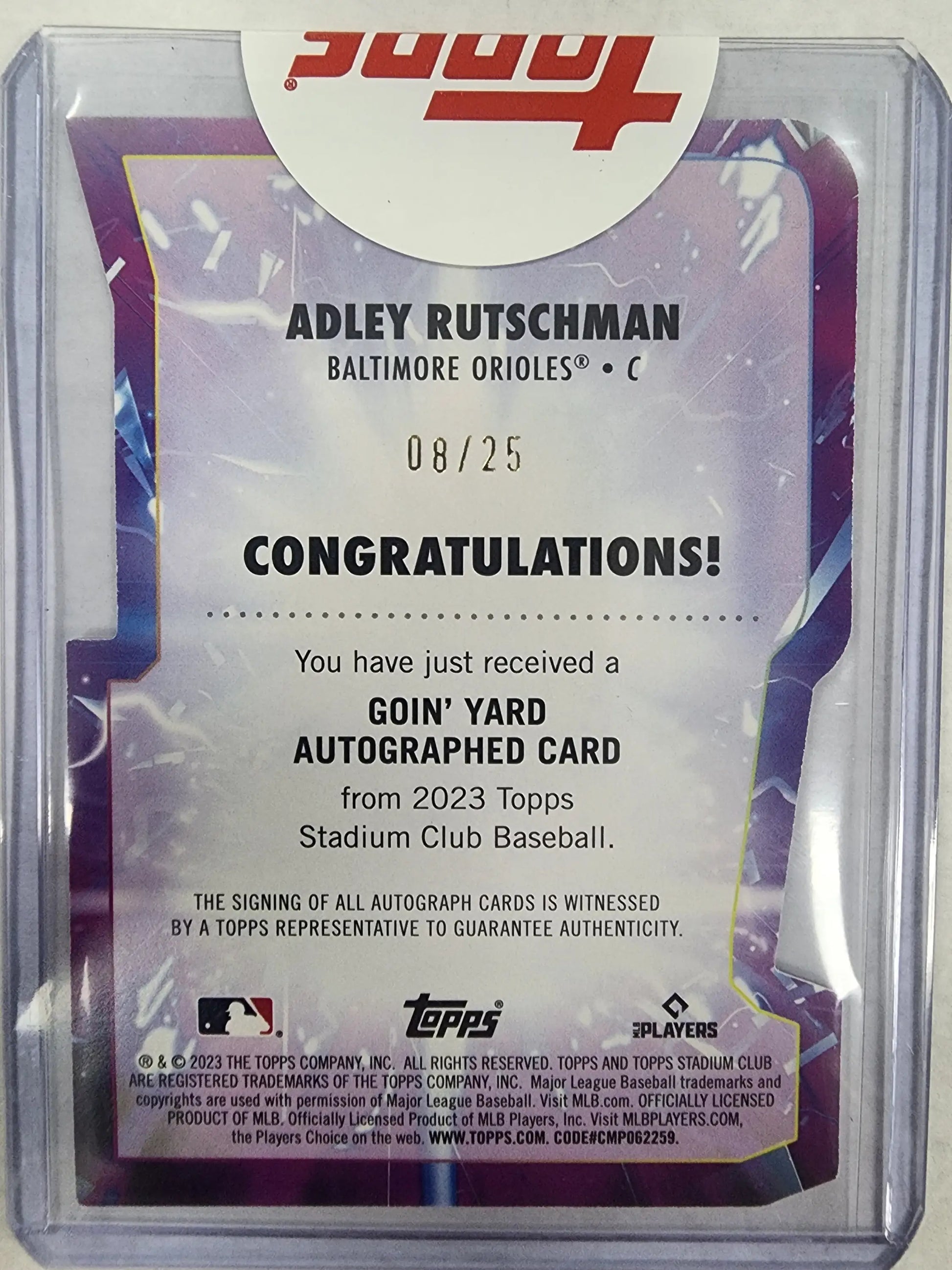 Adley Rutschman 2023 Topps Stadium Club Goin’Yard Auto #8/25 - Baseball Card Single