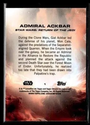 🌟 Admiral Ackbar, 2025 Topps Chrome Sapphire Edition Star Wars #1 🌟 - Star Wars Card Single