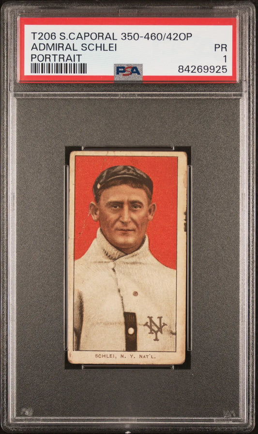 Admiral Schlei 1909-11 T206 Sweet Caporal 350-460/42Op Portrait PSA 1 Poor - Baseball Card Single