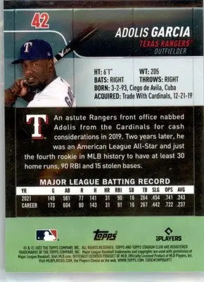 Adolis Garcia - 2022 Stadium Club Chrome - #42 - Baseball - Baseball Card Single