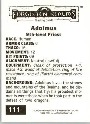 Adolmus - 1992 TSR Advanced Dungeons & Dragons - #111 - Non_sport - Non-Sports Card Single