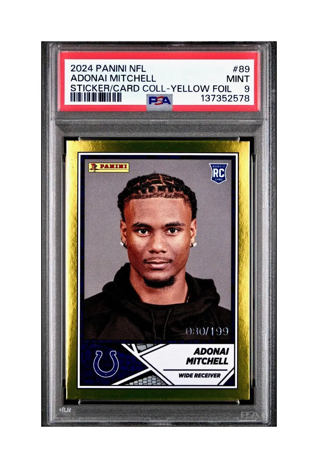 Adonai Mitchell 2024 Panini Sticker Collection 080/199 #89 Gold Foil PSA 9 Mint - Other