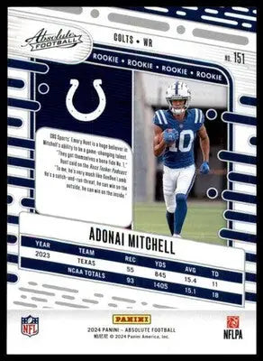 Adonai Mitchell Rookie 2024 Panini Absolute Retail #151 Indianapolis Colts - Football Card Single