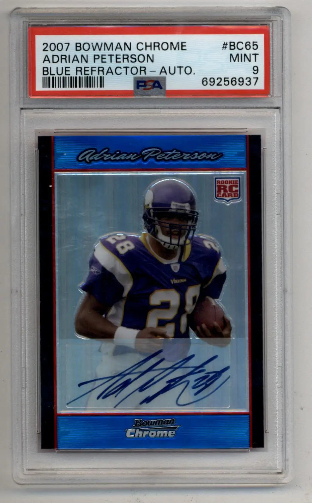 Adrian Peterson 2007 Bowman Chrome Blue Refractor Auto 20/75 PSA 9 Mint - Football Card Single