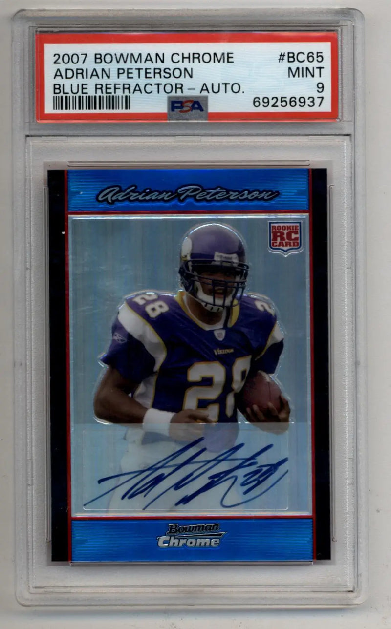 Adrian Peterson 2007 Bowman Chrome Blue Refractor Auto 20/75 PSA 9 Mint - Football Card Single