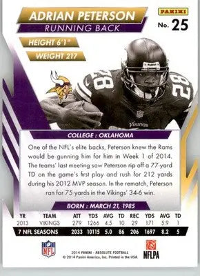 Adrian Peterson - 2014 Panini Absolute - #25 - Retail Football - Football Card Single