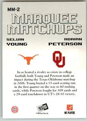 Adrian Peterson / Selvin Young - 2007 Press Pass SE - #MM-2 - Marquee Matchups - Football Card Single