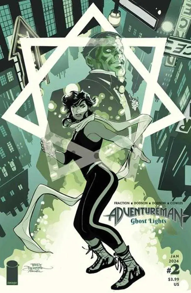 Comic book cover of Adventureman Ghost Lights #2 with a character in athletic wear