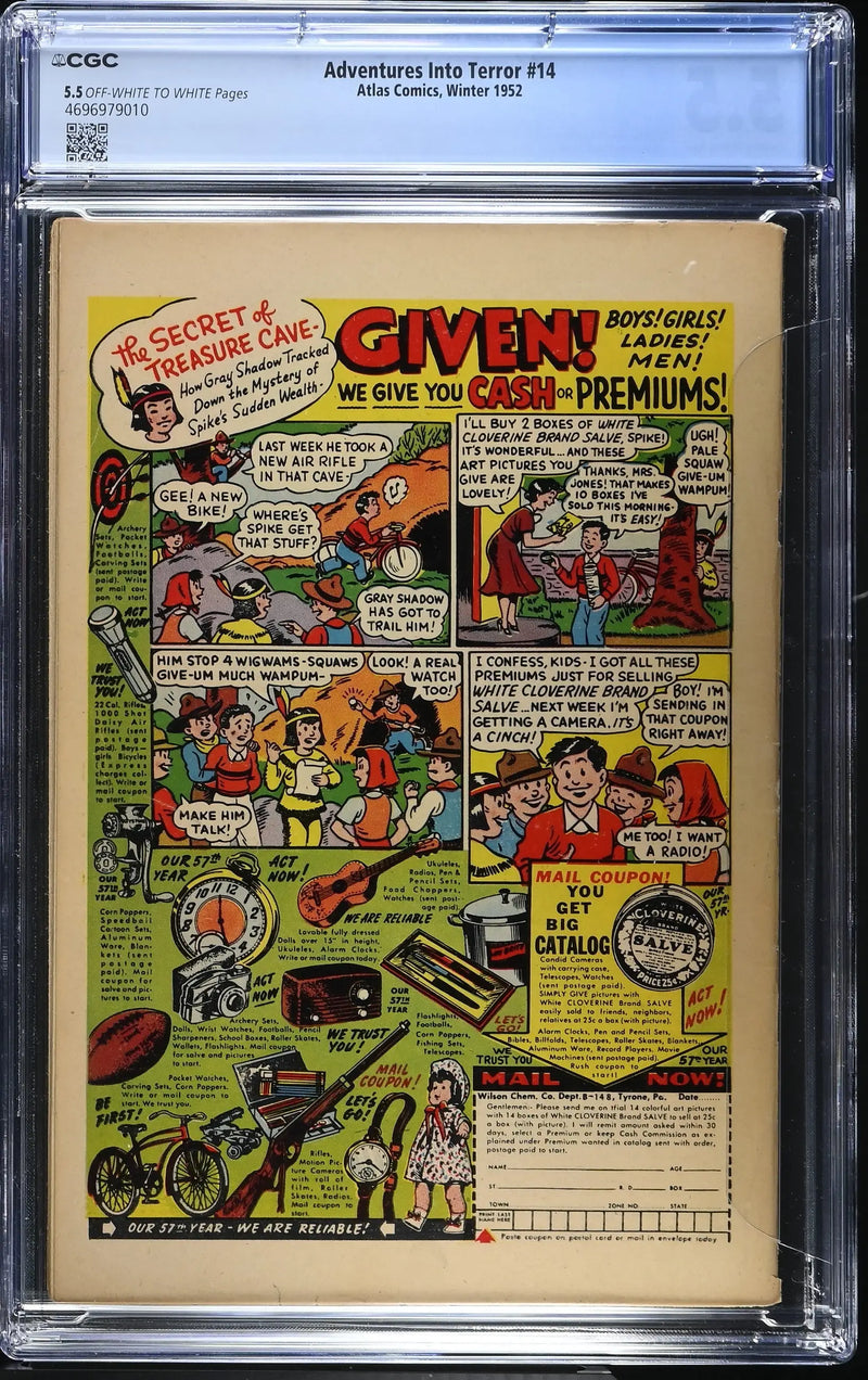 Adventures Into Terror #14 (1952) Graded CGC 5.5 FN Pre-Code Horror Stan Lee - Comic Book