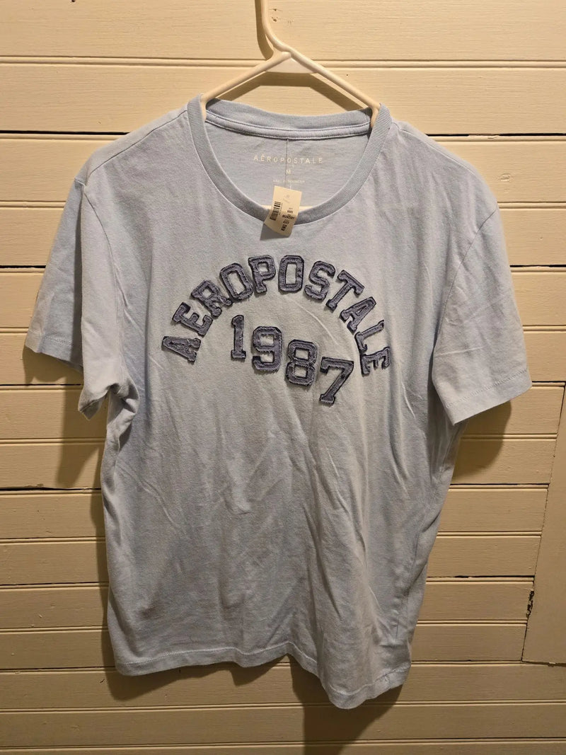 Aeropostale Shirt Mens M Light Blue 1987 Embroidered Applique 100% Cotton NWT - Apparel
