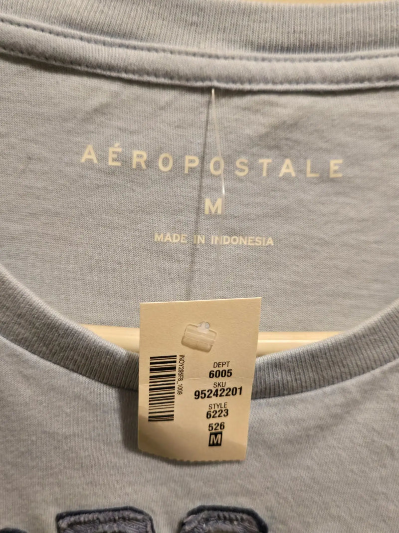 Aeropostale Shirt Mens M Light Blue 1987 Embroidered Applique 100% Cotton NWT - Apparel