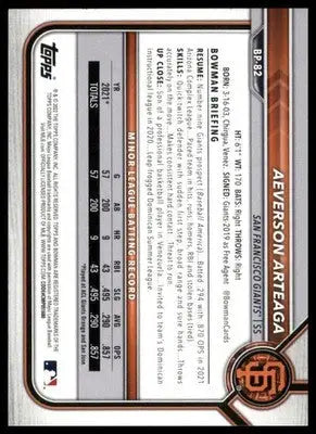Aeverson Arteaga 2022 Bowman 1st Edition #BPPF-82 San Francisco Giants - Baseball Card Single