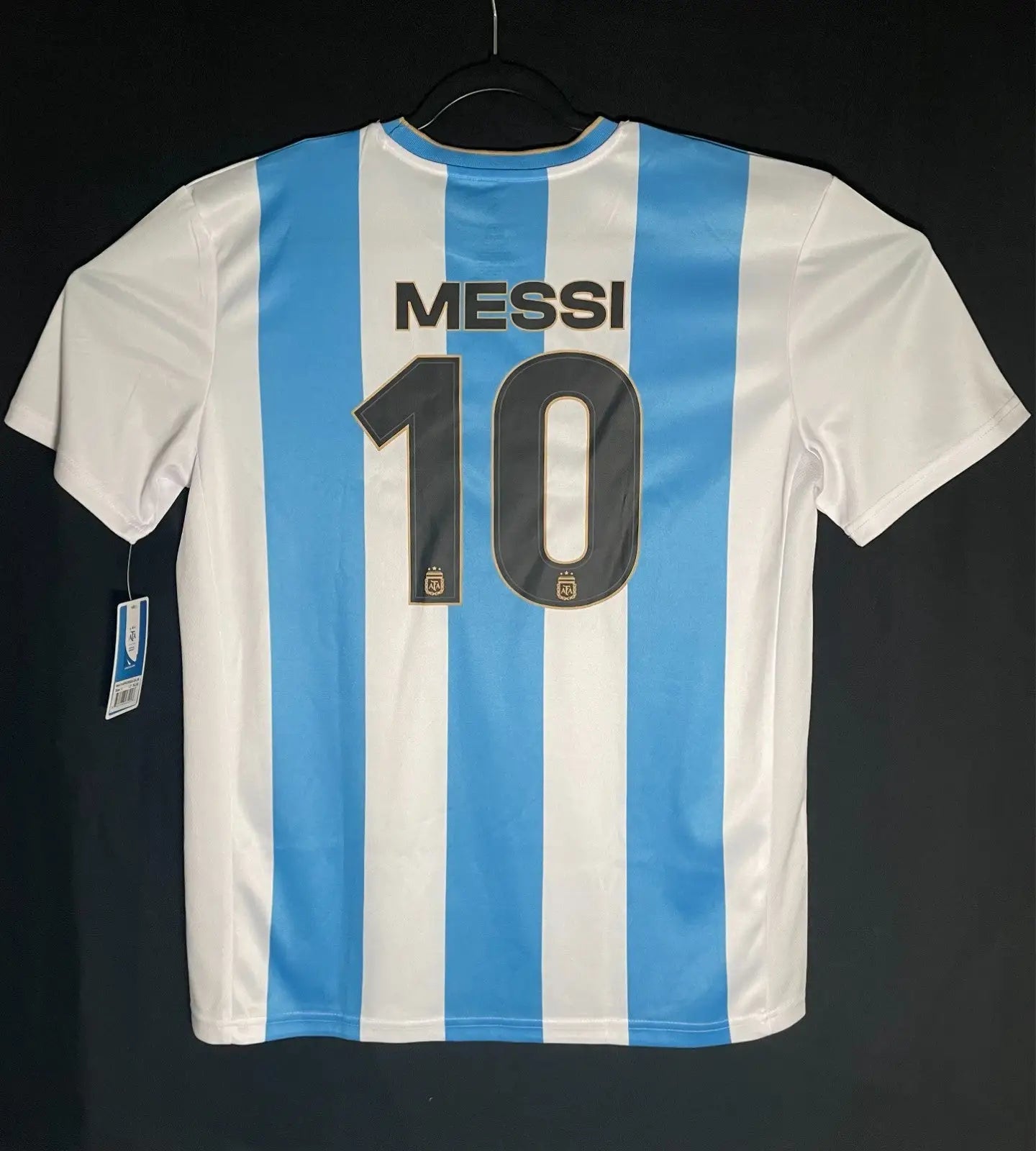 AFA Official Soccer Jersey Blue White Argentina LARGE Lionel Messi #10 Licensed - Apparel
