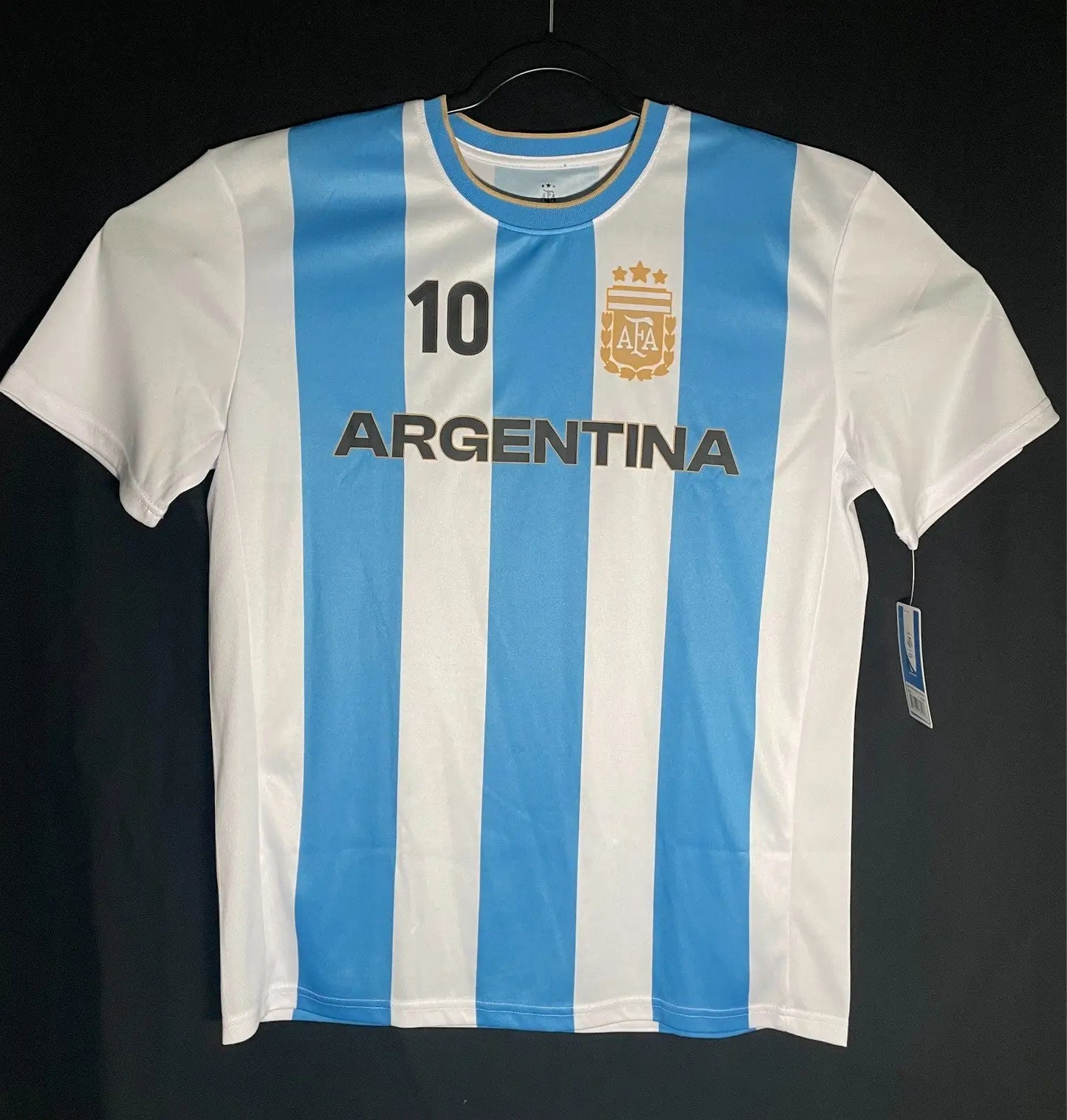 AFA Official Soccer Jersey Blue White Argentina LARGE Lionel Messi #10 Licensed - Apparel