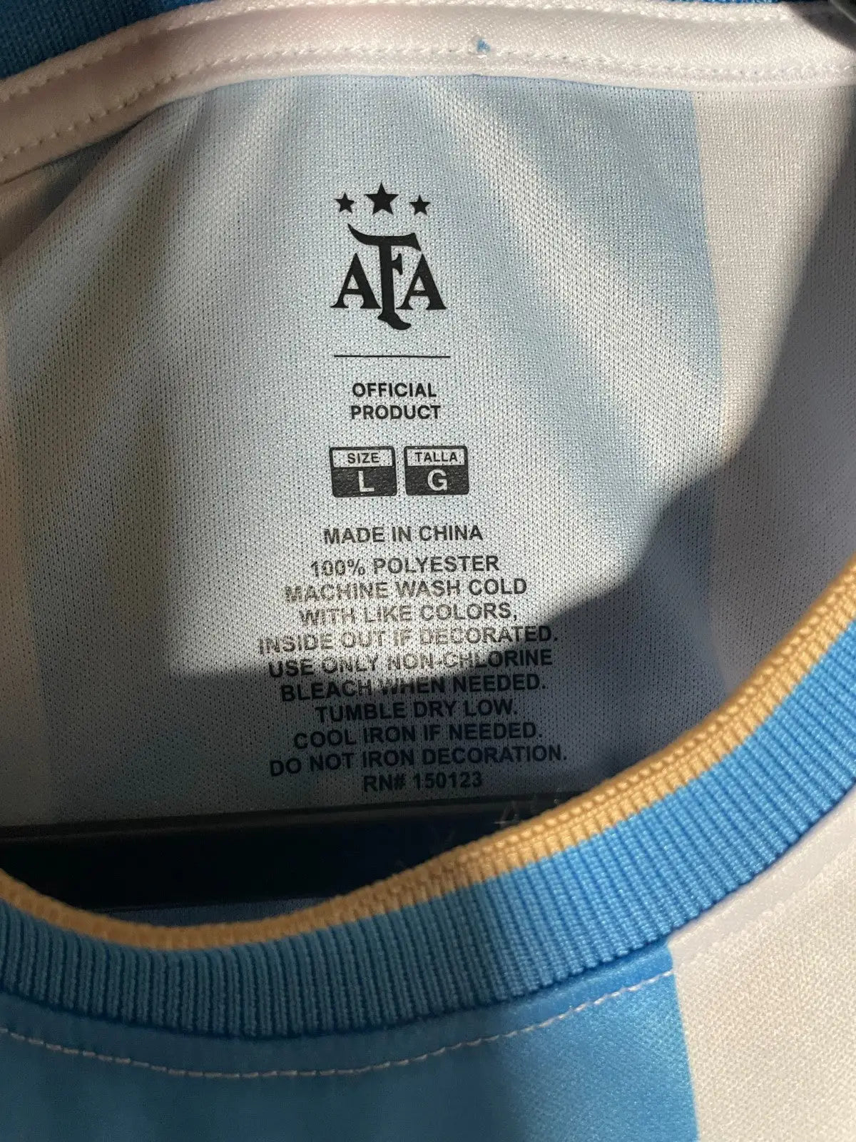 AFA Official Soccer Jersey Blue White Argentina LARGE Lionel Messi #10 Licensed - Apparel