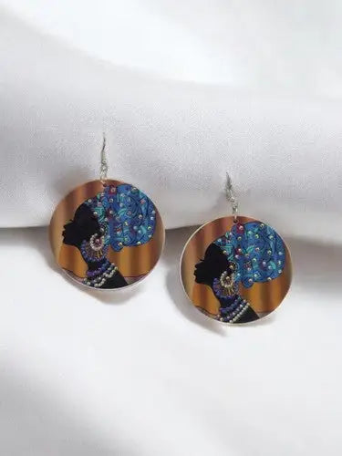 African Woman Rhinestone wooden Earrings Lightweight - General Merchandise