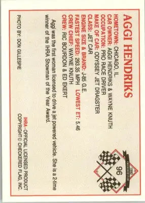 Aggi Hendriks - 1990 Checkered Flag IHRA - #96 - Racing - Racing Card Single