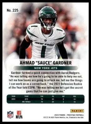 Ahmad Sauce Gardner 2023 Panini Prestige Xtra Points Sunburst #225 NY Jets - Football Card Single