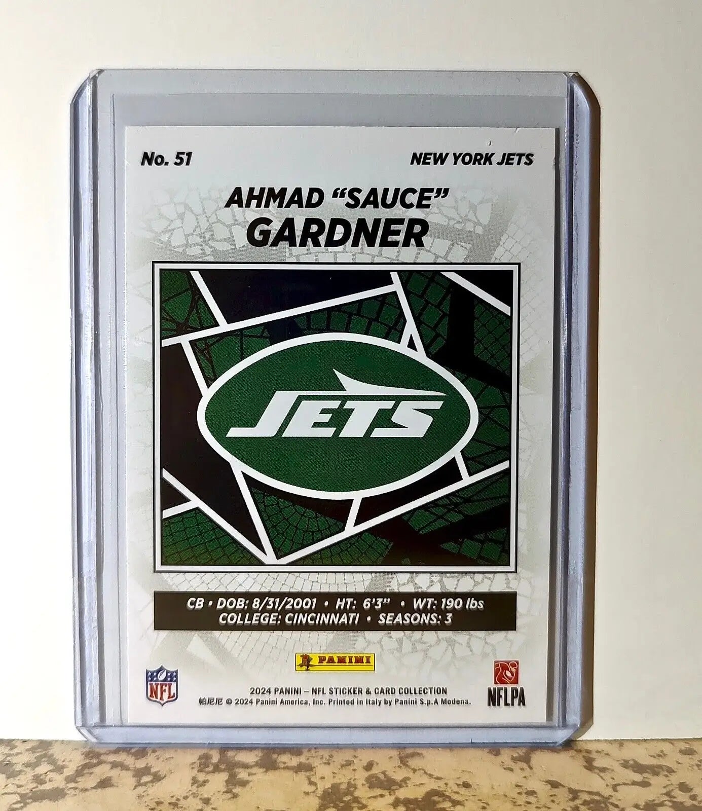 Ahmad ’Sauce’ Gardner 2024 Panini NFL #51 Sticker Card New York Jets