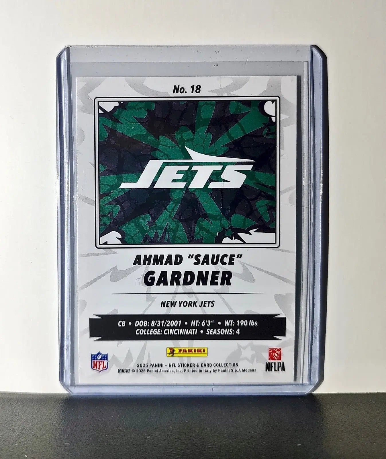 Ahmad ’Sauce’ Gardner 2025 Panini NFL #18 Sticker Card New York Jets - Football Card Single
