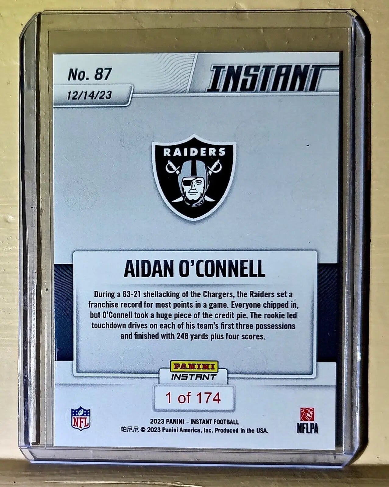Aidan O’Connell 2023 Panini NFL Rookie Football #87 Card 1 of 174 Raiders - Football Card Single