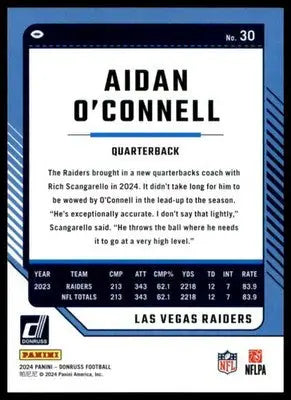 Aidan O’Connell 2024 Donruss #30 Las Vegas Raiders - Football Card Single