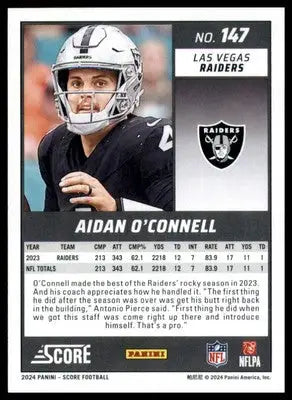 Aidan O’Connell 2024 Score #147 Las Vegas Raiders - Football Card Single