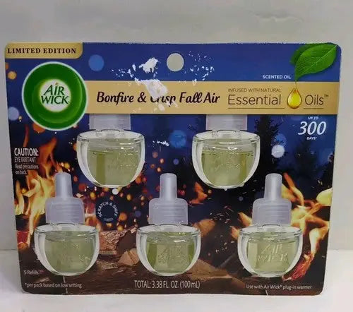 Air Wick Plug in Scented Oil 5 Refills Bonfire & Crisp Fall Air - General Merchandise