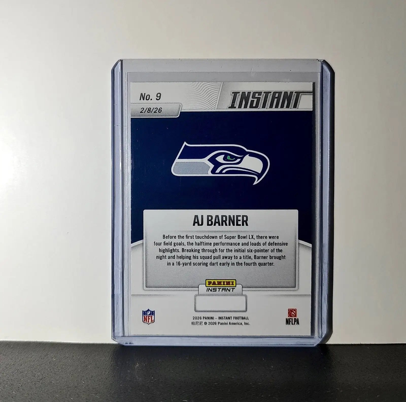 AJ Barner 2026 Panini NFL Super Bowl LIX Champions #9 Card Seattle Seahawks - Football Card Single