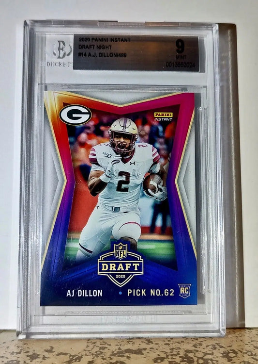 AJ Dillon 2020 Panini NFL #14 Draft Rookie Card 1 of 489 BGS 9 Mint Packers - Football Card Single