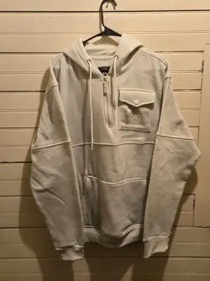 Akademiks Hoodie Mens XL White Quarter Zip Fleece Lined Kangaroo Pocket Logo - Apparel