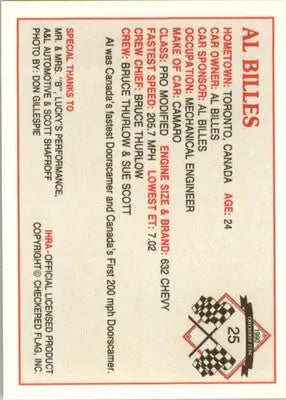 Al Billes - 1990 Checkered Flag IHRA - #25 - Racing - Racing Card Single