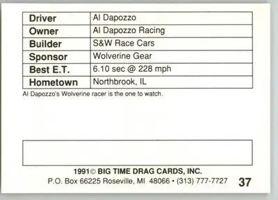 Al Dapozzo - 1991 Big Time Drag - #37 - Racing - Racing Card Single